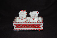 Salt & Pepper Shakers in Butter Dish