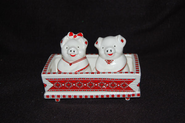 Salt & Pepper Shakers in Butter Dish