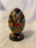Hand Painted Wood Egg on Inlaid Wooden Stand