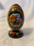 Hand Painted Wood Egg on Inlaid Wooden Stand